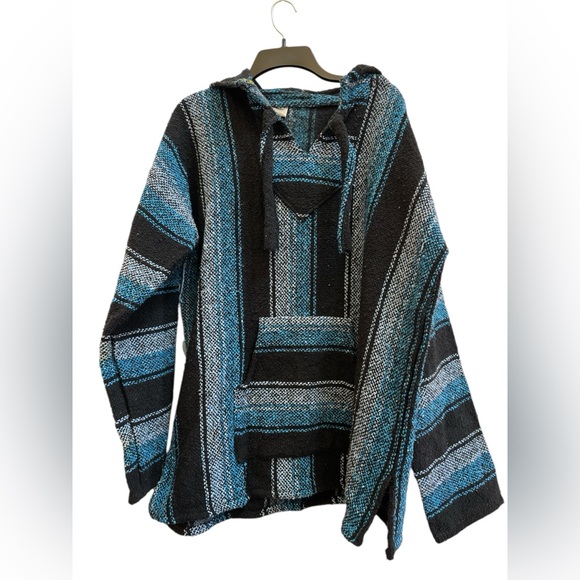 Artesanias Other - Artesanías Mexican Baja Hoodie Blue Black Striped XL